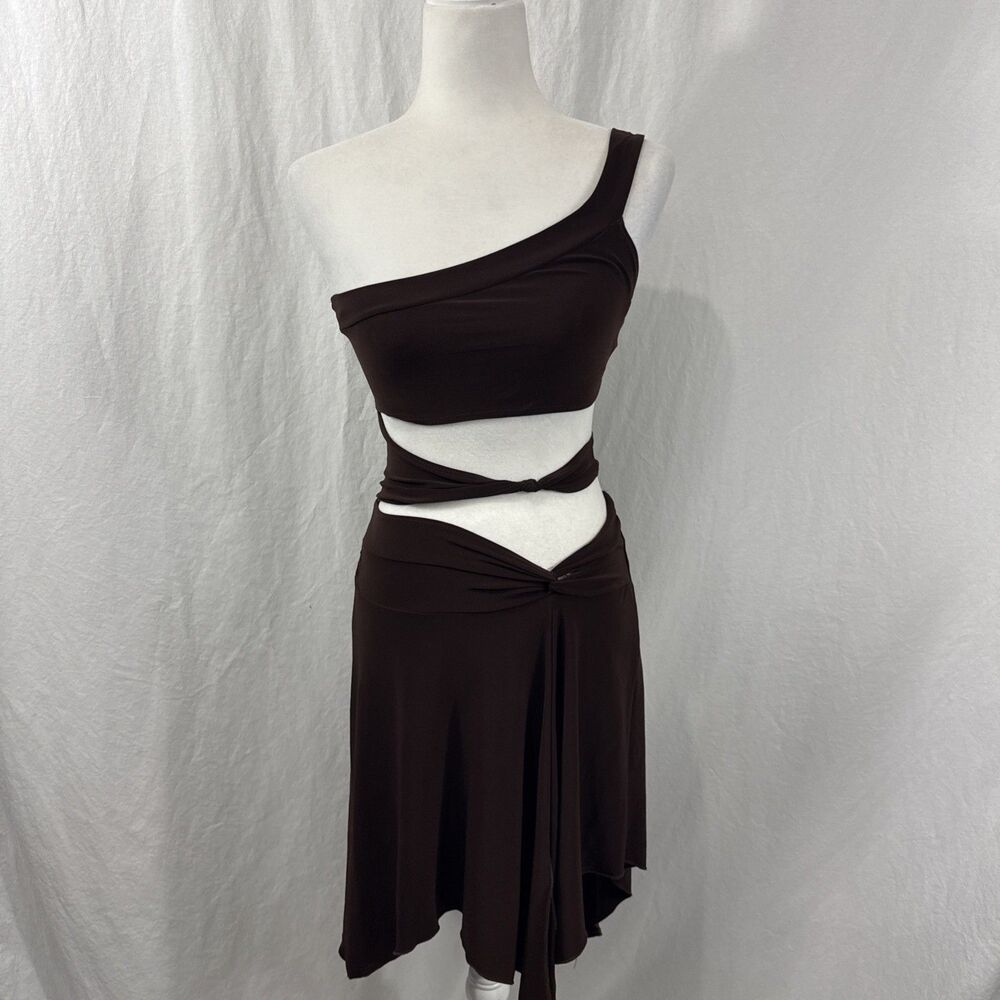 Vintage Y2K Chocolate Brown Cutout Hanky Hem Dress Womens Sz S Night Out Whimsy